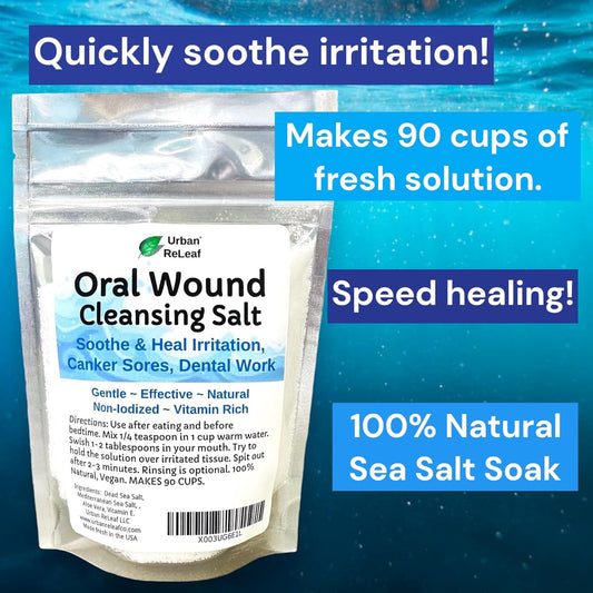Urban ReLeaf Oral Wound Cleansing Salt 6 oz Bag! Makes 90 Cups of Solution. Soothe, Heal Irritation, Dental Work. 100% Natural, Braces, Mouth, Gum, Canker Sores, Dentures. Made in USA Fresh!