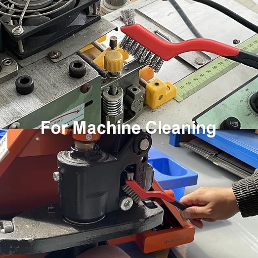 6Pcs Mini Wire Brush Set, Stainless Steel/Brass/Nylon Bristles Wire Brushes, Curved Handle Soft Grip for Rust, Dirt & Paint Scrubbing with Deep Cleaning – 7 Inches (Red)