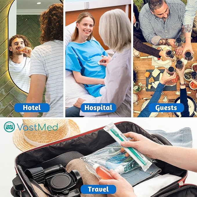 200 Pcs Disposable Pre-Pasted Toothbrushes by Vastmed | Individually Wrapped Pre Pasted Toothbrush | Single Use Waterless Tooth Brush for Hotel, Camping, Homeless Gift