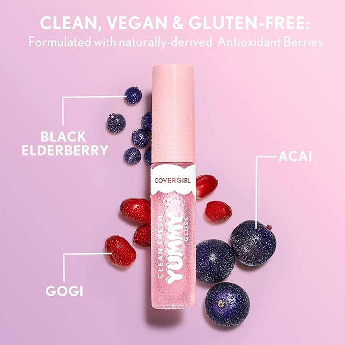 COVERGIRL Clean Fresh Yummy Lip Gloss, Sheer, Natural Scents, Vegan Formula - 200 Laugh-Vender, 0.33 fl oz