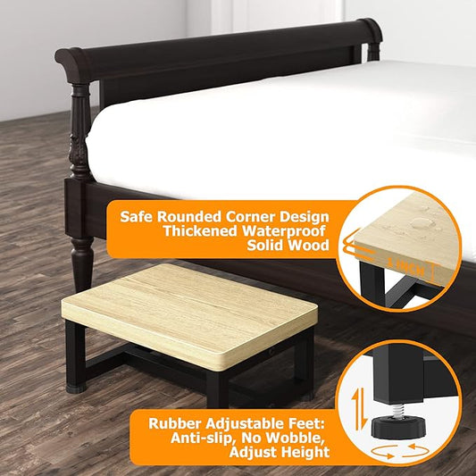 Step Stools for Adults Kids with Non-Slip Rubber Feet, Heavy Duty Wooden Stepping Stools with 500-LBS Capacity for Bedroom Kitchen Bathroom, Sturdy Bed Steps for High Beds, Easy to Assemble, Maple