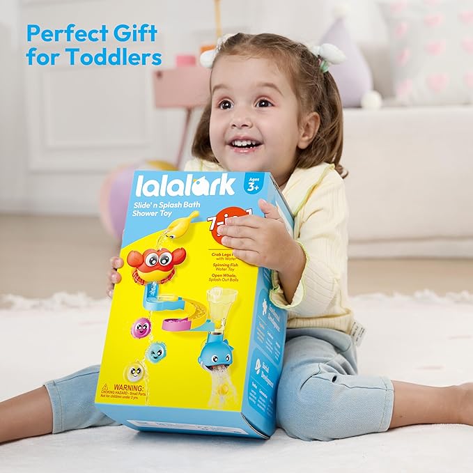 lalalark Bath Toys for Kids, 7-in-1 Shower Bathtub Toy with Crab, Whale, Rotating Fish & Slide Track, Interactive Water Play Set with Pour & Spray Fun for Toddlers, Boys & Girls Gifts for Christmas