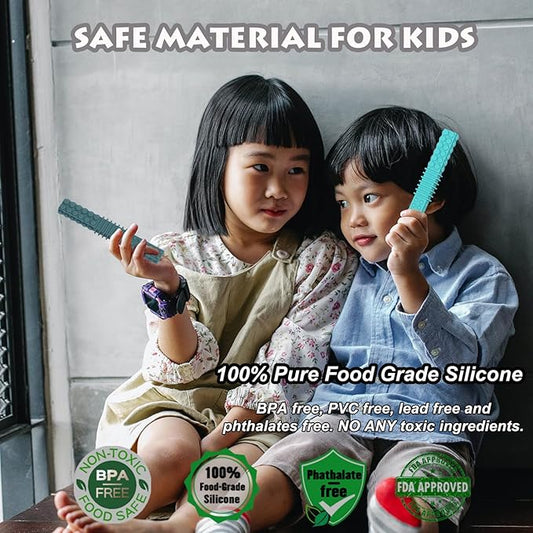 Sensory Chew Toys for Kids, 4 Pack Teething Sticks Oral Motor Tool for Baby 3-6 6-12 Months, Silicone Mouth Fidgets Stim Toy for Boys Girls with Autism, ADHD, Autism, Biting Needs