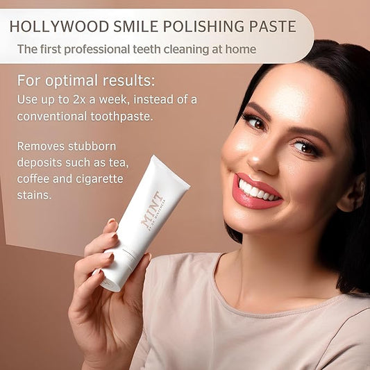 Mint Hollywood Smile polishing Paste with whitening Effect (1x 75 ml) - Professional Teeth Cleaning at Home - Effective deep Cleaning - Smooth, White Teeth - Microplastic-Free - by Dr. Mintcheva