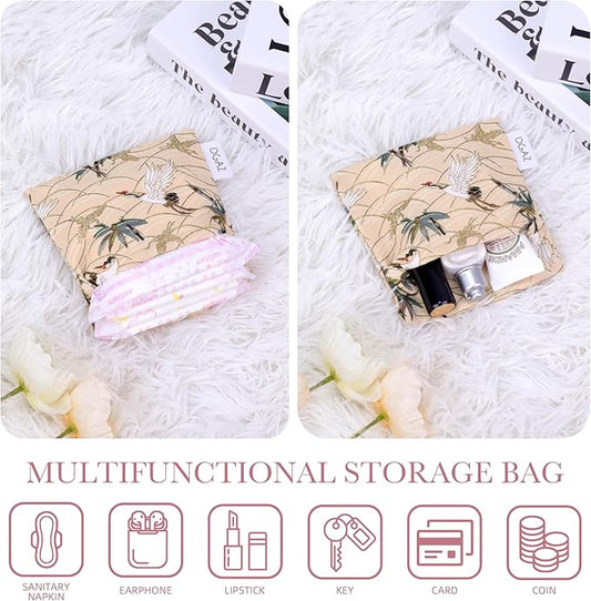 DGAZ Sanitary Napkin Storage Bag, Period Bag for Teen Aged Girls, Portable Period Bag for Panty Liners/Menstrual Cup/Small Tampons,Mini Makeup Bag for Purse(Fairy Crane)