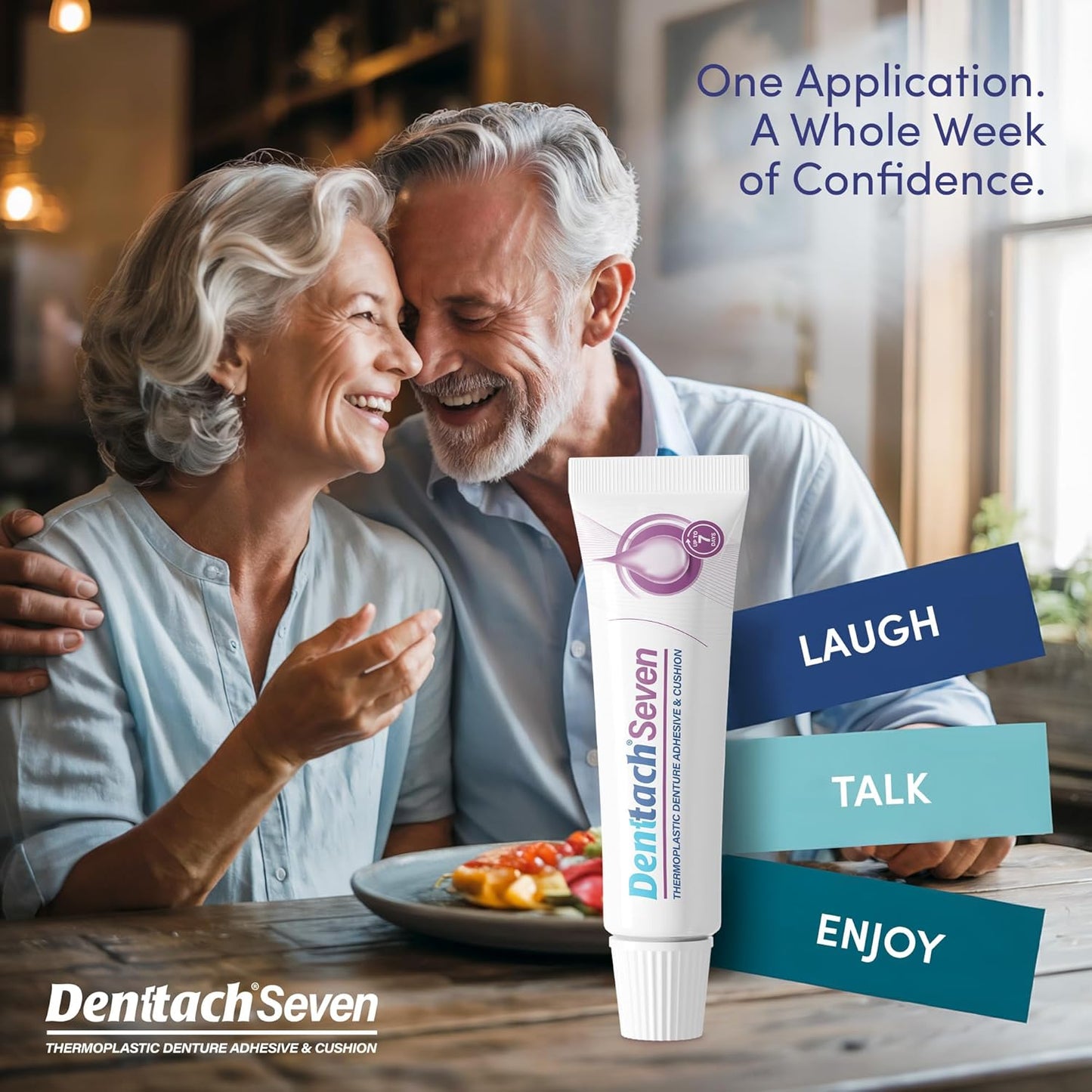 Denttach Seven Denture Adhesive, Thermoplastic Denture Cushion and Reliner, Upper and Lower Denture Comfort for Up to 7 Days, Zero Glue, Zinc Free (2)