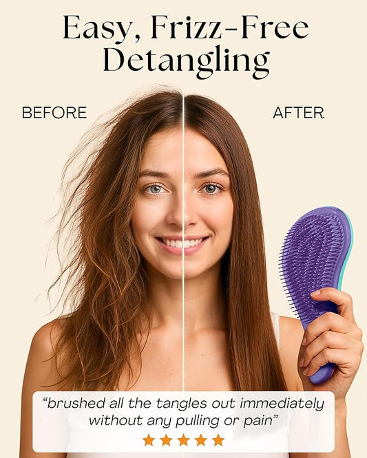 Lily England Detangler Brush & Comb Set - Lightweight Wide Tooth Detangling Tool for Women & Kids - Smooths Curly, Straight, Dry, Fine, & Thick Hair, Purple