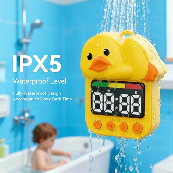 Doli Yearning Duck Shower Timer for Kids Waterproof Quacking Shower Clock Bathroom Magnetic Charging