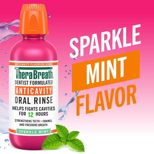 TheraBreath Anticavity Fluoride Mouthwash, Sparkle Mint, Dentist Formulated, 16 Fl Oz (2-Pack).