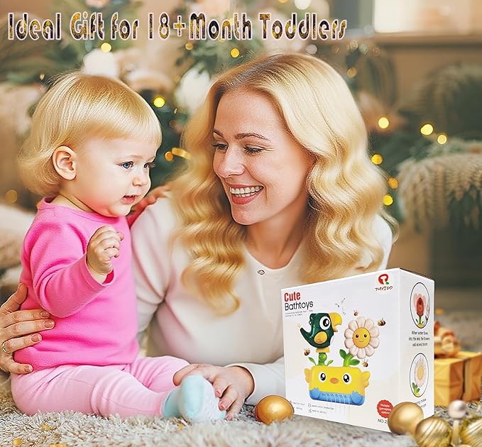 Interactive Bath Toys for Toddlers,Baby Waterfall Bathtub Toy W/Suction Cup & Spoon,Waterfall Spinning Gears Toys for Babies (Ages 1-3)