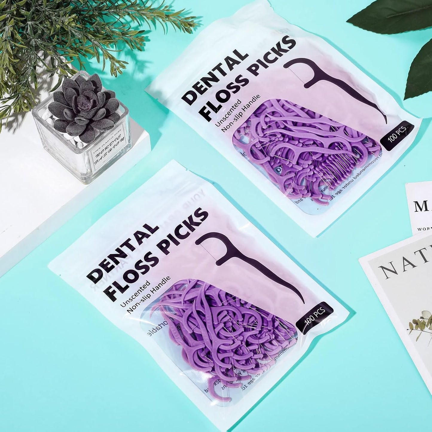 Baderke 200 Count Floss Picks Bulk Non Breakable Tooth Picks Flosser Dental Floss Sticks for Adults Teeth Cleaning Dental Flossers for Family Pack Travel(Dark Purple)