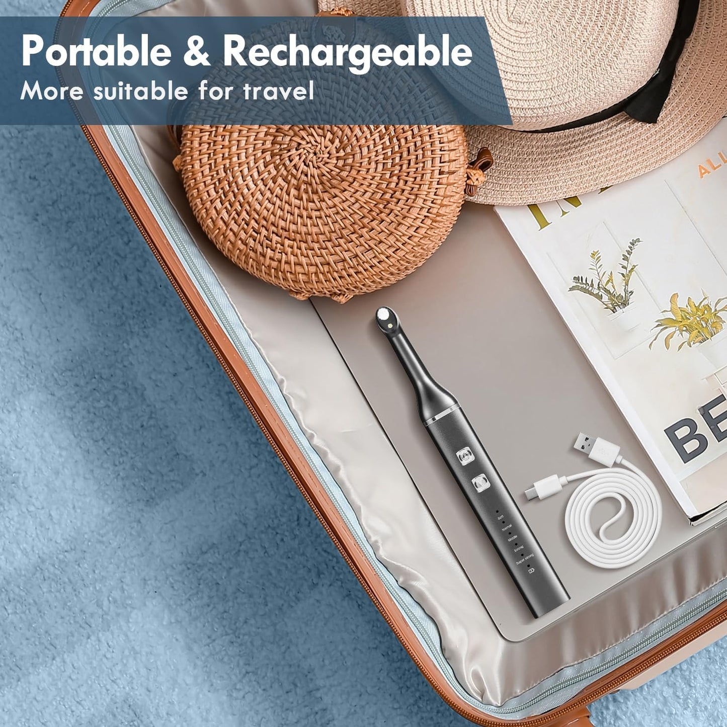 Tooth Polisher, Teeth Cleaning Kit with 5 Brush Heads, 3 Tooth Polish Paste, LED Light, IPX6, 5 Speed Modes, Rechargeable Professional Tooth Polishing Kit for Teeth Cleaning