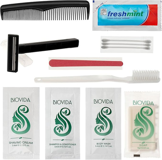 Moda West 96 Hygiene Kits – Bulk Case of Wholesale Basic Toiletry Kits for Men, Women, Travel, Charity 12 Pc Kit, Unisex, Compact Travel Essentials, Ideal for Donations Homeless Shelters Bathroom