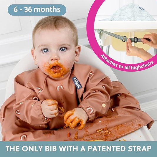 BIBaDO - Long Sleeve Baby Bibs - Babies & Toddlers 6-36 Months - Coverall Baby Led Weaning Bib - Easy Wipe, Soft & Waterproof