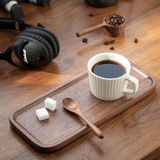 Wood Serving Tray, Small Trays for Storage, Rectangle Wooden Plates for Serving Food, Tea and Coffee, Decorative Vanity Tray for Bathroom, Tray for Kitchen Counter(Set of 2, Walnut)