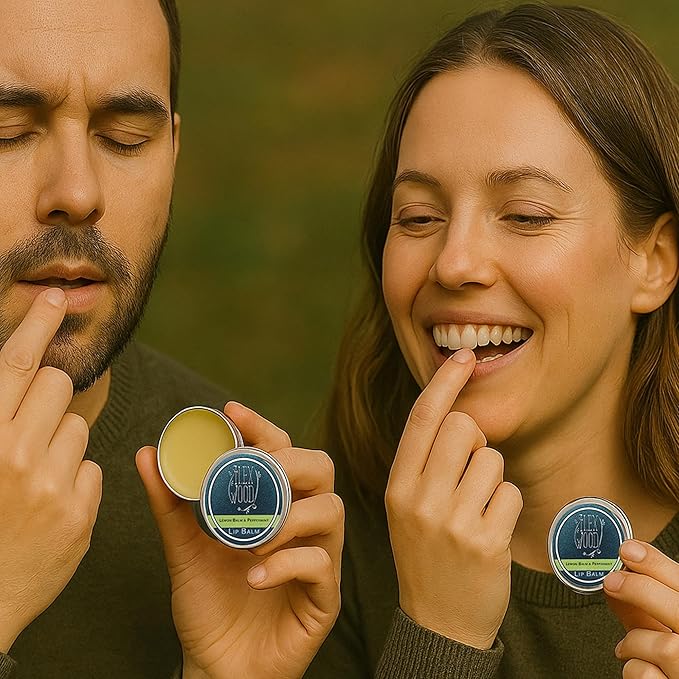 The Ilex Wood - Vegan All Natural Lip Balm - Lemon Balm and Peppermint - Cold Sore Treatment for Lips, Palm Oil Free, Cruelty Free, Plastic Free, Moisturising Lip Balm, Handcrafted - 10ml (0.34 fl oz)