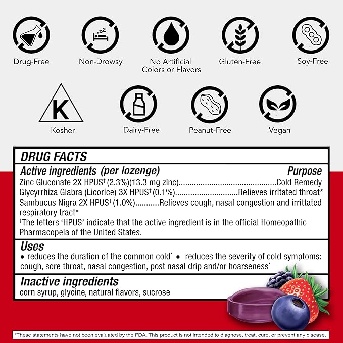 Cold-Eeze Plus Natural Mixed Berry Cold & Flu Zinc Lozenges, 25 Ct (Pack of 2)