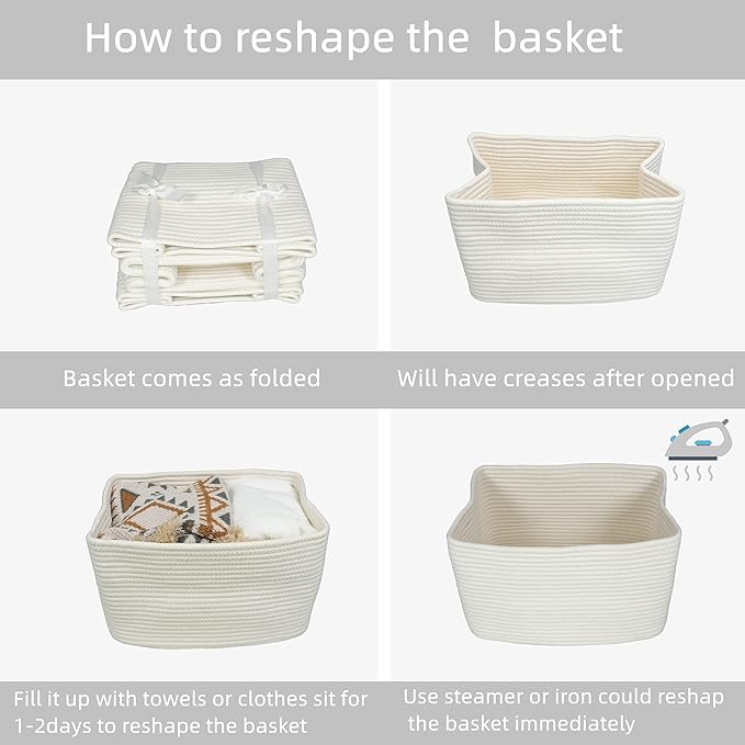 Cotton Rope storage Basket Bins Woven Basket for Organizing Shelves 14.5X9.5X9.3" Rectangle Decorative Baskets For storage Clothes Toys Books Towels Nursery basket organizer 3 pack white