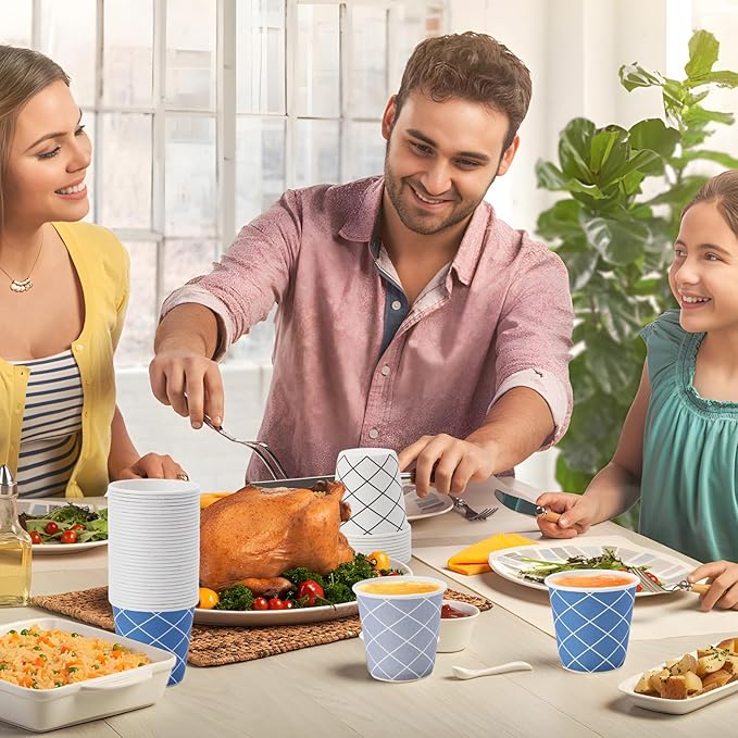 Tamone 600 Pack 3 oz Bathroom Cups, Small Paper Cups, Mouthwash Cups, Disposable Paper Cups, white, blue cups, gray cups, 3oz Paper Cups for Party, Picnic, BBQ, Travel, Home and Event