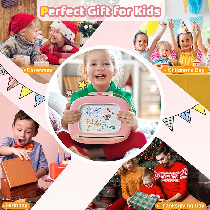 Kikidex Magnetic Drawing Board, Toddler Girl Toys for 1-2 Year Old, Doodle Board Pad Learning and Educational Toys for 1 2 3 Year Old Baby Kids Birthday Gift(Soft Pink)