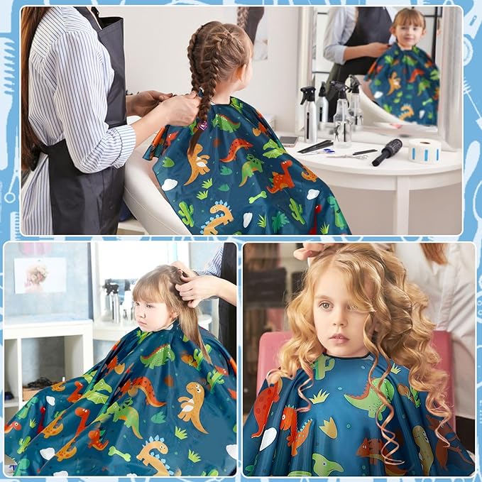 FEBSNOW Kids Hair Cutting Cape, Professional Barber Cape Cartoon Pattern Apron with Adjustable Closure for Children Salon Barber Supplies for Kids 55 x 39 Inches