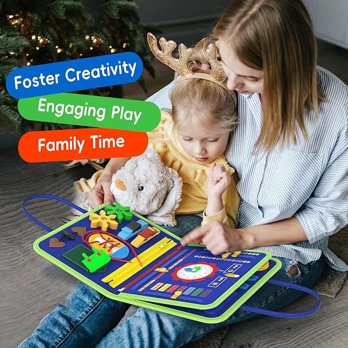 Freebear Busy Board Toddler Travel Toys Sensory Toys for Toddlers 1 2 3 4, Montessori Learning Toys for Toddlers Activities Board, Educational Toys for 3 4 Year Old Boys Girls Gift, Dinosaur