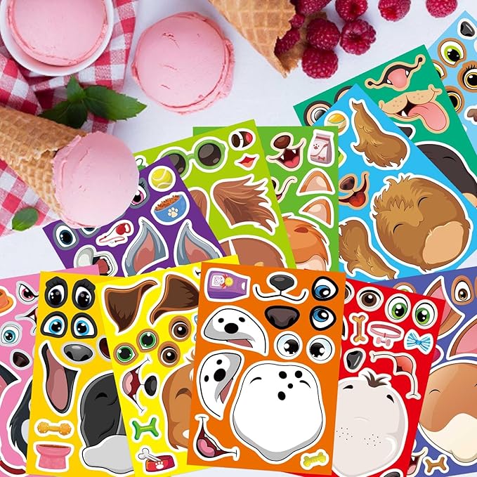 48 Sheets Dog Stickers,Make a Face Stickers for Kids, Make Your Own Dog Sticker, Animal Sticker for Kids 3-5, Brithday Gift Party Favors, Teacher Reward Classroom Games Craft
