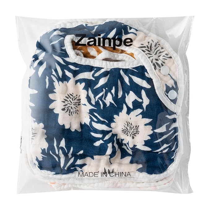 Zainpe 6Pcs Snap Muslin Cotton Baby Bibs Flower Pattern Infants Drooling Bib Soft Absorbent Adjustable Burp Cloths Feeding Cloth for Unisex Newborns Girls Boys Toddlers Teething Eating 0 to 36 Months