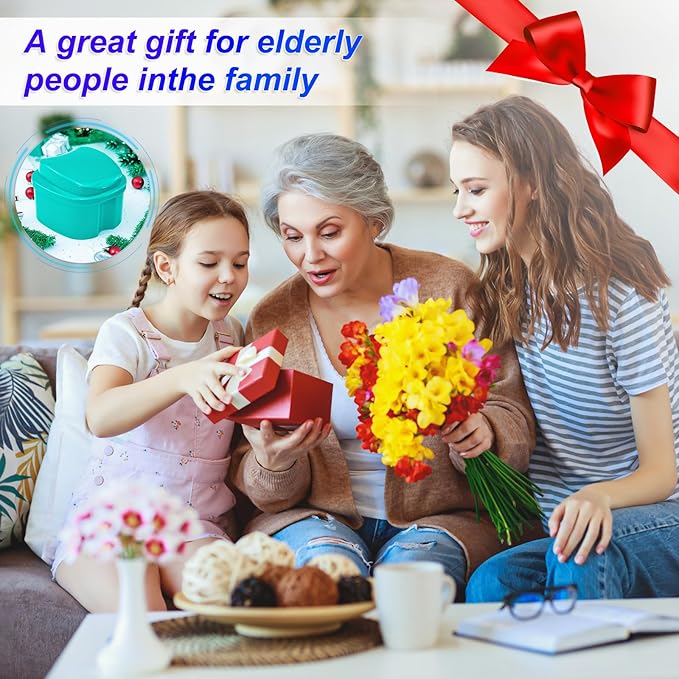 2 Pack Partial Denture Bath Case Retainer Cleaning Case Travel, Denture Storage Container False Teeth Case Denture Cups for Soaking Full Dentures, Braces, Mouth Guard - Lake Green & White