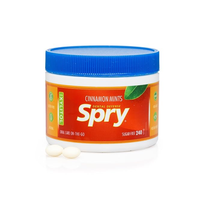 Spry Xylitol Cinnamon Mints Sugar Free Candy - Promote Oral Health, Increase Saliva Production, Stop Bad Breath, Non-GMO, Gluten-Free, 240 Count (Pack of 4)