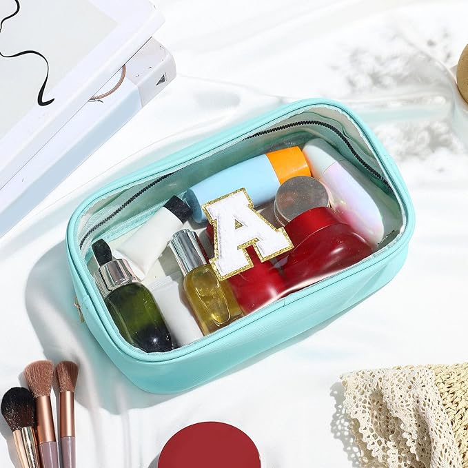 YOOLIFE Initial Clear Makeup Bag | Travel Clear Makeup Bag | Travel Beach Toiletry Bag | Car Organizer Essentials for Women | Teacher Birthday Gifts Christmas Stocking Stuffers Blue K
