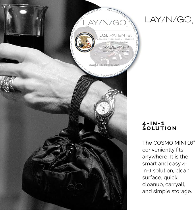 Lay-n-Go Cosmo Layflat Drawstring Cosmetic & Makeup Bag Organizer - Portable Drawstring Makeup Bag w/Zipper Pocket & More - Durable, Machine Washable Toiletry Bag for Travel (16", Crossmark)