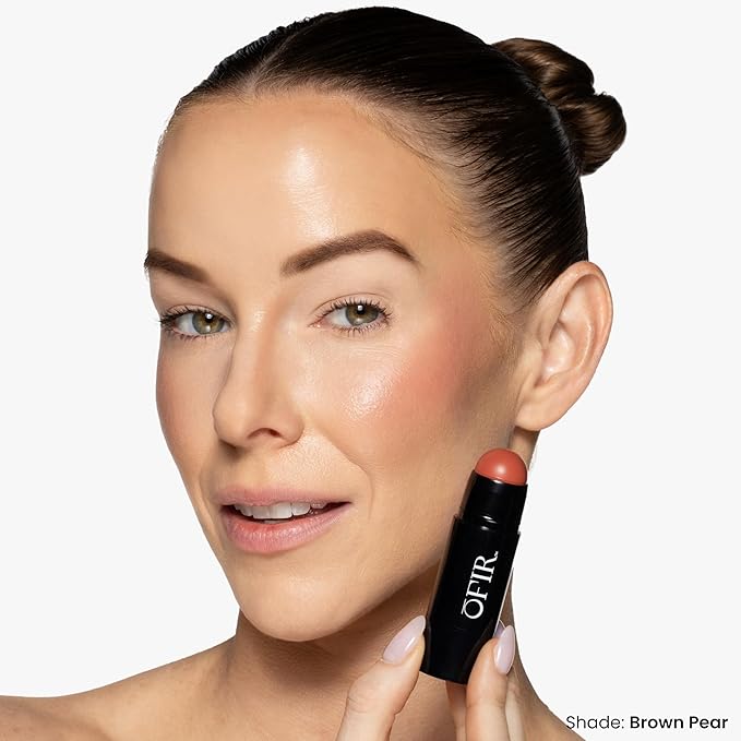 OFIR Cheek Tones Vitamin C Blush Stick | Buildable, Hydrating, Lightweight, Vegan Cream Blush Stick | Non-Transfer, Radiant Finish, Skin-Loving Formula | Brown Pear - Brick Brown | 0.21 oz