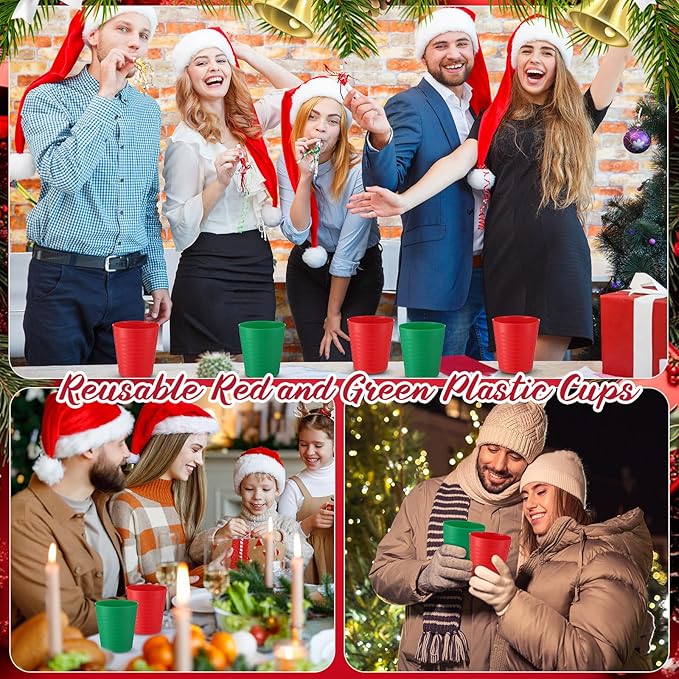 Eccliy 36pcs 8 oz Christmas Cups Unbreakable Plastic Stackable Juice Reusable Tumblers Bulk Plastic Drinking Cups for Kid Toddlers Baby Kid, Dishwasher Safe(Xmas Color)