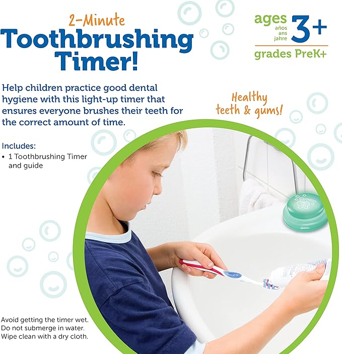 Learning Resources 2-Minute Toothbrushing Timer - 1 Piece, Age 3+, Kids Dental Health, Toddler Toothbrush for Boys and Girls