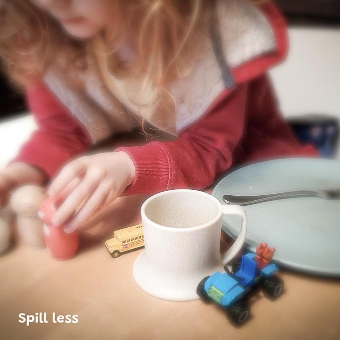 Kids Tumbler and Teacup | 2 Cup Set (6 & 7 Oz) Sippy Cups Dishwasher/Microwave Safe 3.5" x 4" | 2 Wide Base Toddler Cups Polypropylene Plastic Dinnerware Set | Open Sippy Cup for 6+ Month Old