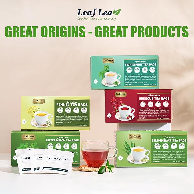 LeafLea 80 Premium Peppermint Tea Bags, 100% Natural Peppermint Leaf Tea, Te de Menta for Soothing Throat & Refreshing Breath, Light and Smooth Flavor, Caffeine-Free, Sugar-Free, Individually Wrapped