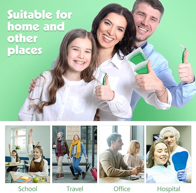 50pcs Interdental Brushes, Green Soft Dental Brushes with Non-Slip Handle Angled Head Tooth Picks Floss Sticks Dental Floss Brushes for Braces Oral Cleaning Narrow Gaps Between Teeth