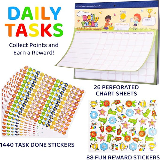PUTSKA Behavior Reward Chart for Kids – Includes 26 Chore Charts & 1528 Stickers – Magnetic Chore Chart for Multiple Kids at Home to Build Responsibility & Positive Habits (Reward Chart)