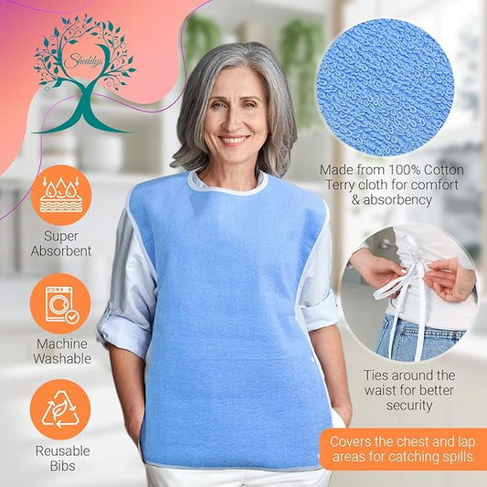 3 Pack Crumb Catcher Adult Bibs for Women, Comfortable Terry Cloth & Polyester bibs for Seniors, Waterproof Adult bibs for Men, Clothing Protectors for Seniors