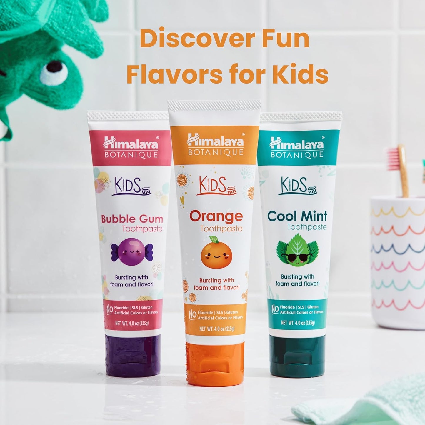 Himalaya Botanique Kids Toothpaste, Herbal, Orange Flavor, Fights Plaque, Fluoride Free, Gentle, No Artificial Flavors or Colors, SLS Free, Gluten Free, Cruelty Free, Vegan, Foaming, 4 Oz, 4 Pack…