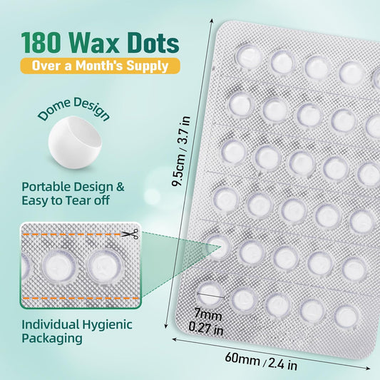 180 Orthodontic Wax for Braces Wax, Bowl-Shaped Design for Easy Molding Long-Lasting Hold, Food-Grade Dental Wax Individually Sealed Packets, Ortho Dots Clear for Braces, Portable and Easy to Tear