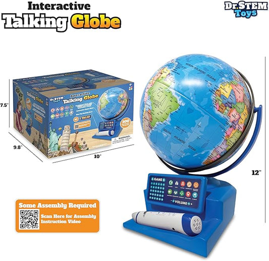 Dr. STEM Toys Interactive Talking Globe with Smart Pen, Game Panel, 300+ Geographic Quiz Questions, Touch & Learn, Music, and More - Educational Toy for Kids Ages 6+