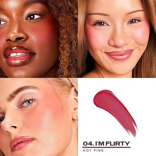 Sacheu Cheek STAY-N Liquid Blush for Cheeks — High Pigment, Buildable, Lightweight Cream Blush for Dewy & Radiant Flushed Cheeks — Long-lasting & Cruelty Free, I'm Flirty