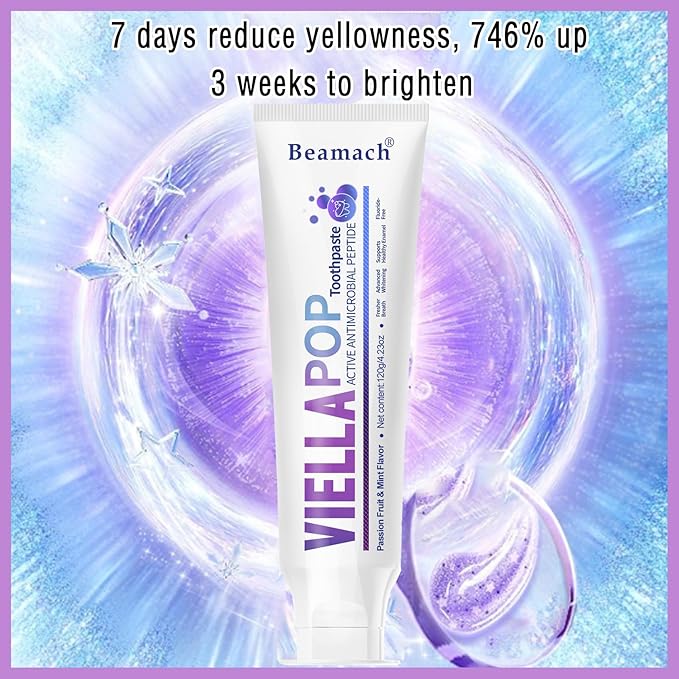 VIELLA POP Antimicrobial Peptide Whitening Toothpaste - Purple Toothpaste for Teeth Whitening | Color Correcting | Brightens Yellow | Enamel Protection | Passion Fruit & Mint Flavor(1pcs)