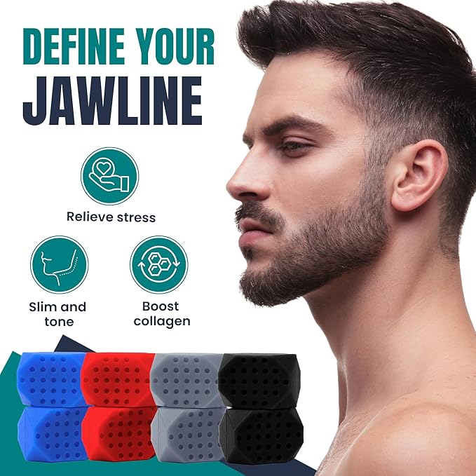Jaw Exerciser for Men & Women – 4-Level Resistance Jaw Trainer for Men & Women – Food-Grade Silicone Double Chin Reducer – 8 Piece Kit with Carry Cases – Compact Mewing Jawline Shaper for Women