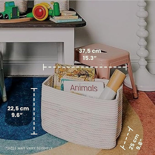 OrganiHaus Woven Storage Baskets for Organizing, Cotton Rope Organizer Bins for Shelves, Closet & Nursery, Dog Toy Basket, Decorative Bins for Toys, Towels & Books - 15x10x9, Rainbow Stitches