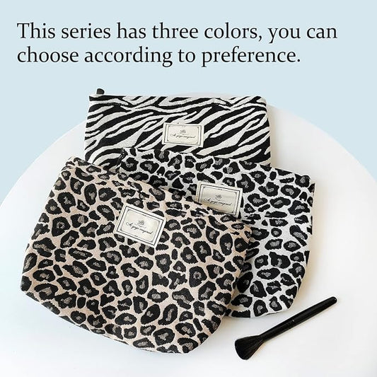 STARDW Leopard Makeup Bag Organizer Cosmetic Bags for Women and Girls,Travel Toiletry Bag Large Capacity Canvas Makeup Zipper Pouch, Purse Organizer Pouches (Brown Leopard)