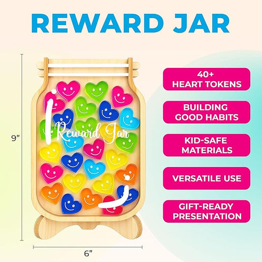 Magnetic Reward Jar, 9" DIY Name 40+ Tokens Heart Face Magnetic Reward Jar Gifts for Classroom, Classroom Reward Jar, Classroom Management Tool, Back to School Gift for Kids