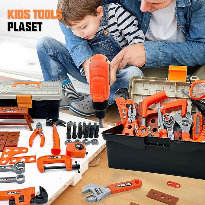 Kids Tool Set – 48 Piece Toddler Tool Set with Electronic Toy Drill& Tool Box,Pretend Play Kids Toys,Construction Kits Toys for Kids Ages 3 4 5 Years Old, Toddler Boy